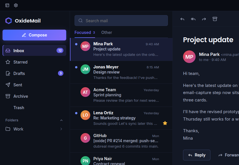 OxideMail desktop client preview